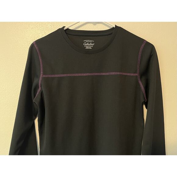 Cabela's Long Sleeve Layering Top Women’s Medium Solid Black Purple Crew Neck - Picture 3 of 10